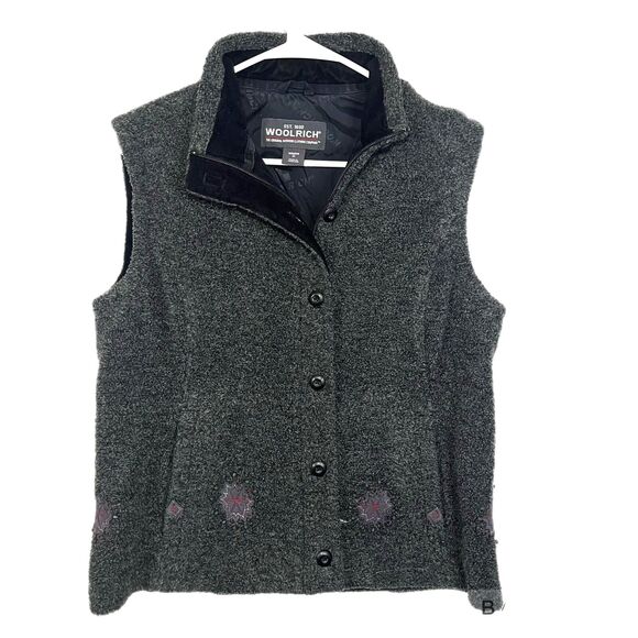 Woolrich Onyx Vest Fleece Winter Embroidered Embellished Gray Women Size M - Picture 1 of 8
